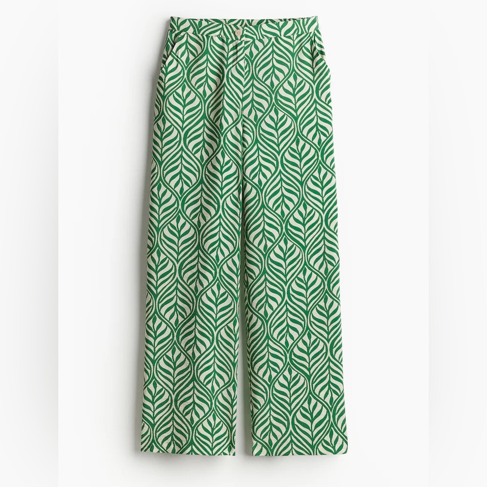 H&M Green Leaf Print Wide Leg Pants